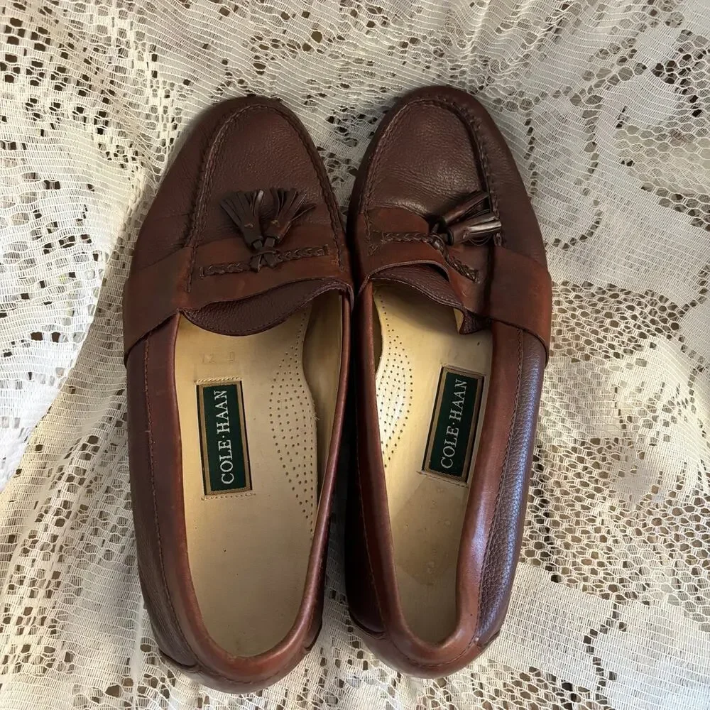 Cole Haan Men's US 12 D Brown Leather Tassel Loafer Shoes